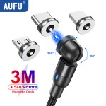 AUFU 540 Rotate Magnetic Type C Cable 3 in 1 Fast Charging Cable For iPhone Xiaomi Samsung Huawei Micro USB Magnet Charge Wire