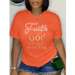 Plus Size Women's Faith In God Changes Everything Pattern Print T-shirt Summer Minimalist Casual Texture High Quality Loose Top