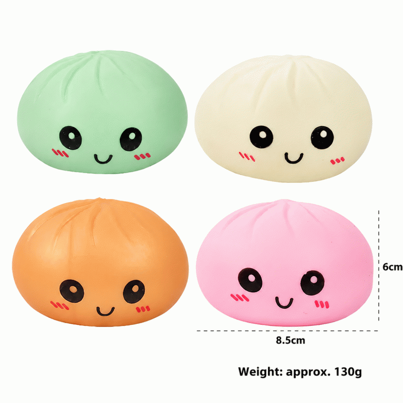 Decompression toy, simulated steamed bun, squeezable and fun, smiling face expression, steamer bun
