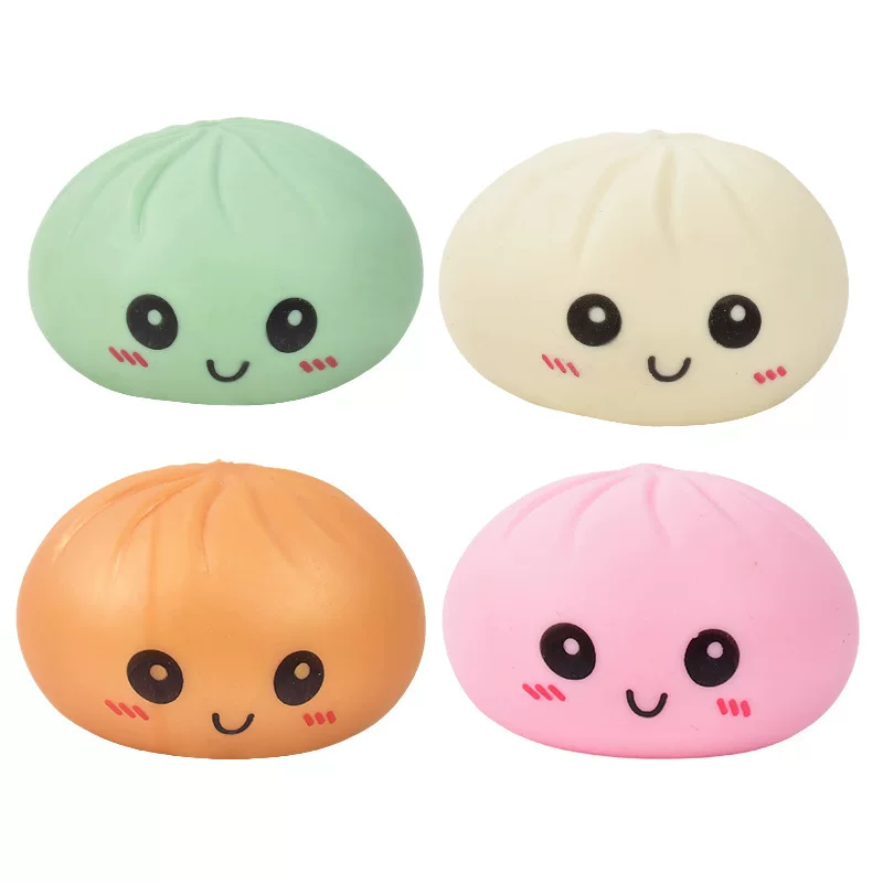 Decompression toy, simulated steamed bun, squeezable and fun, smiling face expression, steamer bun