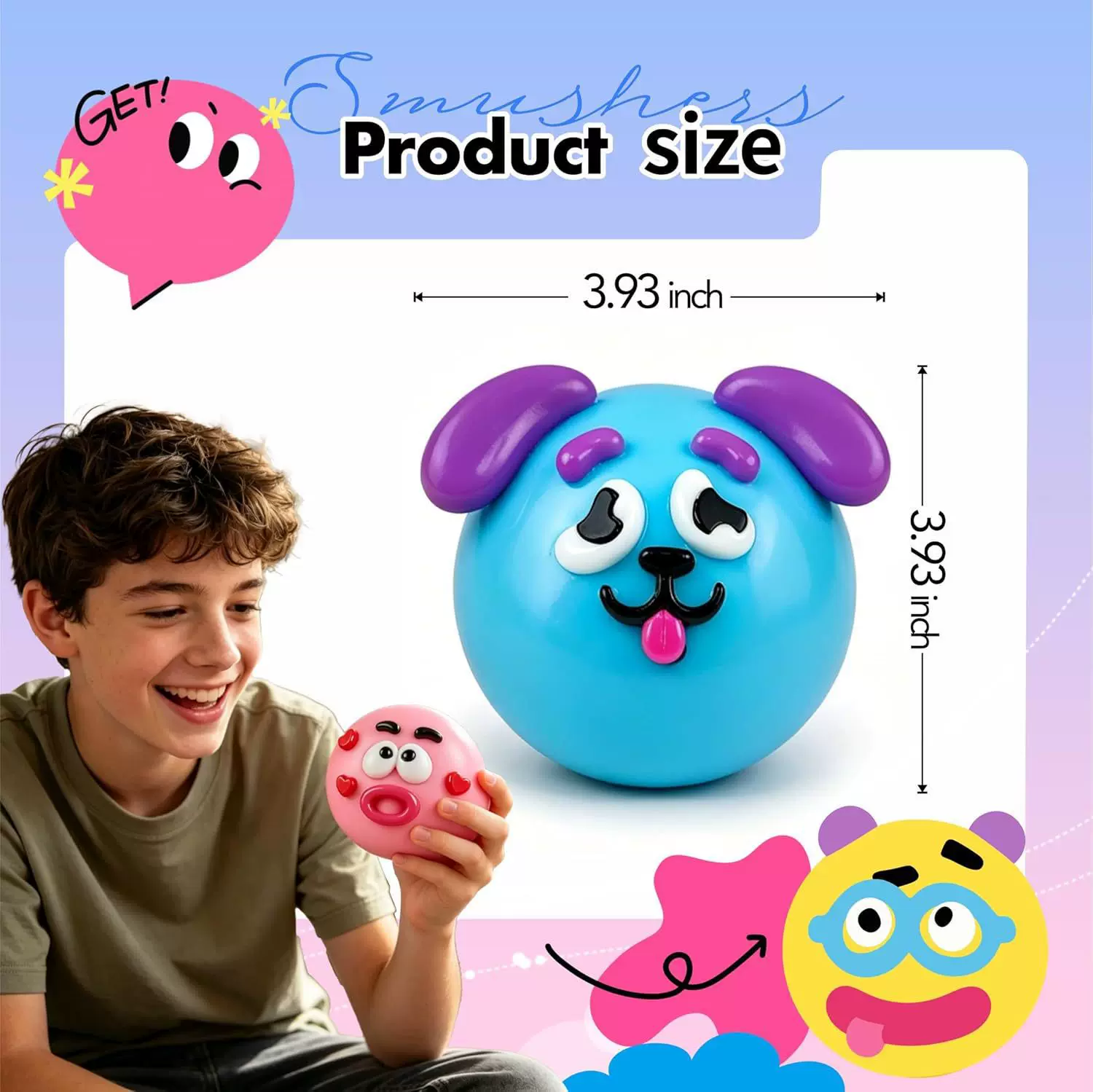 Dog Face Swap Squishy - a fun toy featuring a slow-returning, squeezable design with a changing face