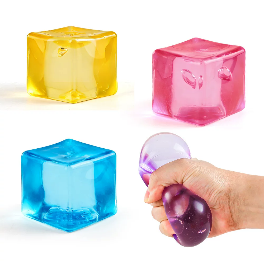 Creative simulation ice cube stress relief toy, slow-resilience, transparent, colored, made of malt sugar, TPR soft rubber ice