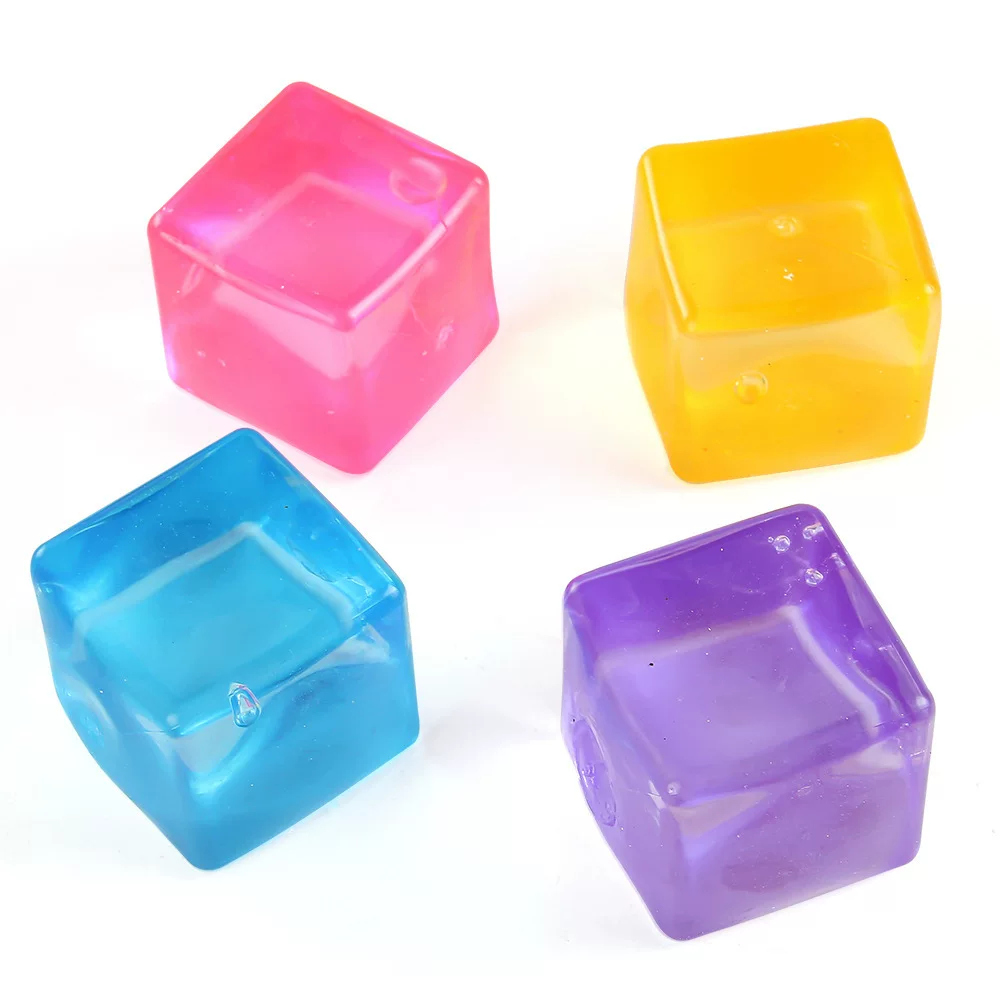 Creative simulation ice cube stress relief toy, slow-resilience, transparent, colored, made of malt sugar, TPR soft rubber ice