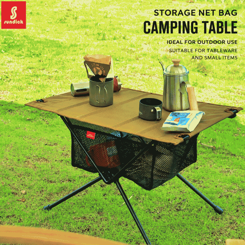 Mountain customers' outdoor folding table with storage net, camping table with mesh, barbecue and picnic portable table, tactical table accessories