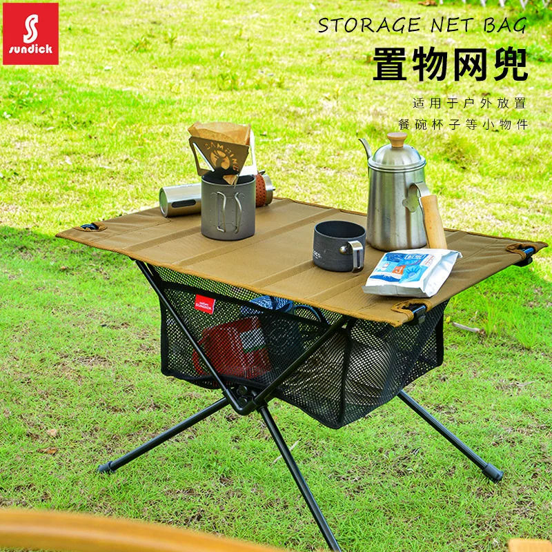 Mountain customers' outdoor folding table with storage net, camping table with mesh, barbecue and picnic portable table, tactical table accessories