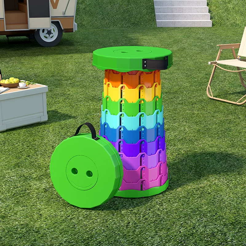Rainbow retractable stool, outdoor portable plastic folding stool, adjustable train queue fishing stool