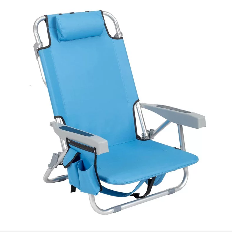 Outdoor camping dedicated folding portable beach chair with multiple positions, recliner, both sitting and reclining functions, and an ice pack