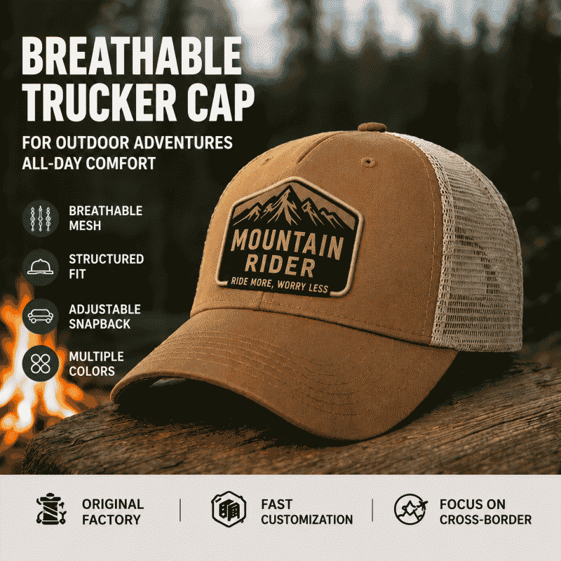 Mesh breathable trucker hat, outdoor hiking American-style embroidered color-blocked baseball cap