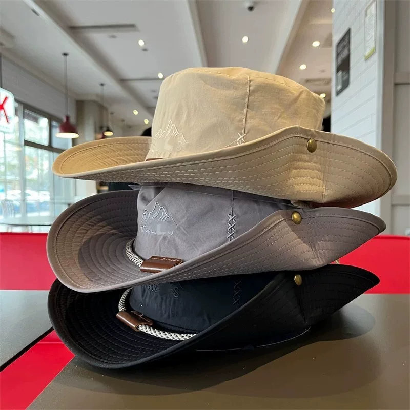 Large-brimmed hat for children, suitable for summer mountaineering, outdoor hiking, sun protection, men's sunscreen, waterproof, quick-drying, travel, fishing, fisherman's hat
