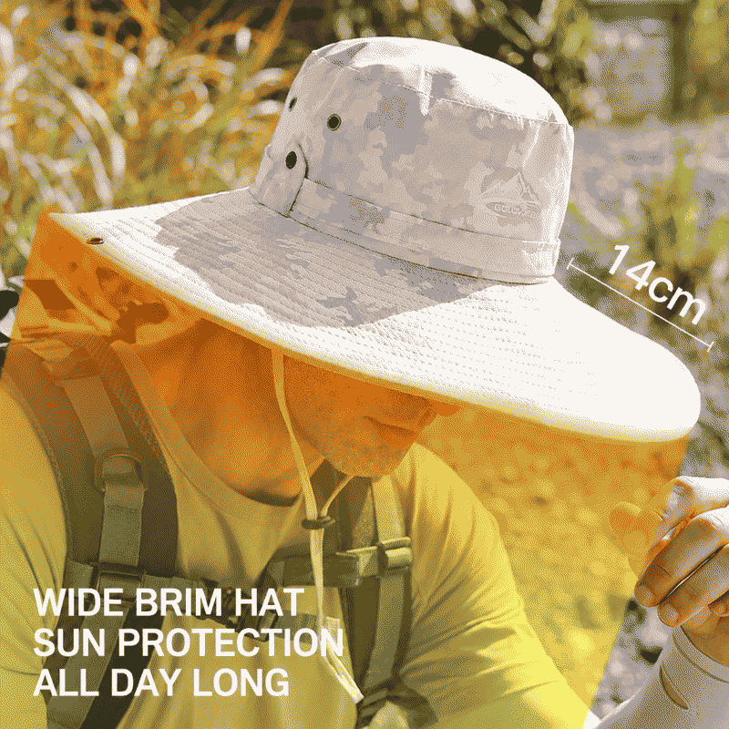Summer fisherman's hat, men's sunshade hat, outdoor climbing and fishing hat, UV-blocking, large brim, waterproof, sunscreen, sun hat