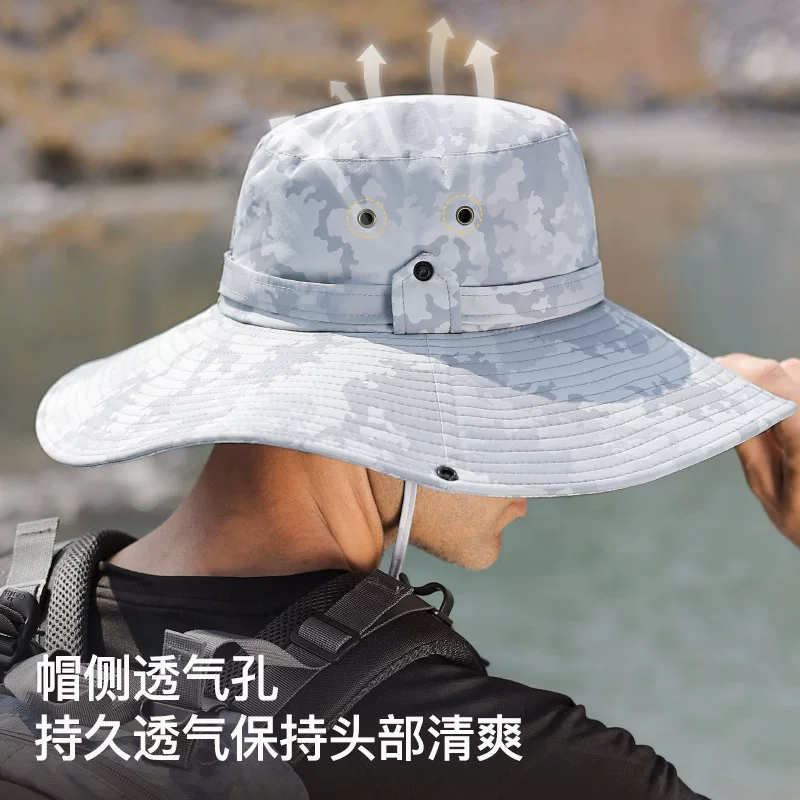 Summer fisherman's hat, men's sunshade hat, outdoor climbing and fishing hat, UV-blocking, large brim, waterproof, sunscreen, sun hat