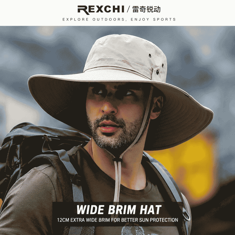 Summer fisherman's hat, men's sunshade hat, outdoor climbing and fishing hat, UV-blocking, large brim, waterproof, sunscreen, sun hat