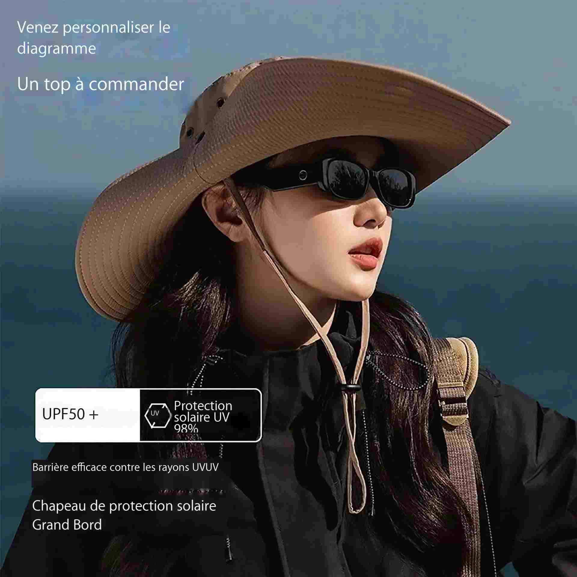 Chapeau de pêcheur pour voyages en plein air et camping, chapeau de soleil anti-UV pour l'été, casquette de randonnée masculine tendance
