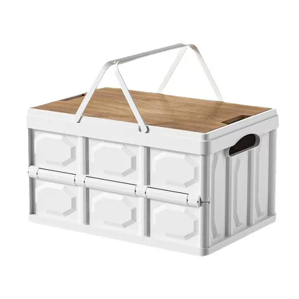 Outdoor camping foldable storage box table, camping picnic portable table with foldable storage box and cabinet, with cutting board