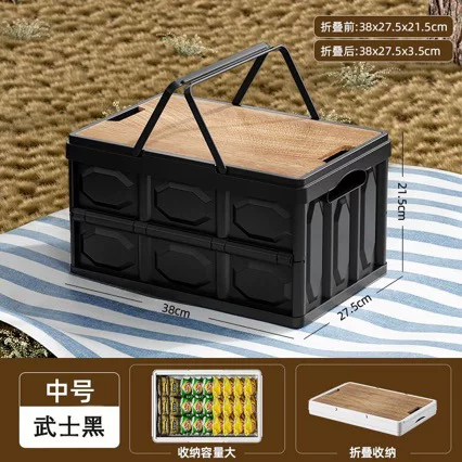 Outdoor camping foldable storage box table, camping picnic portable table with foldable storage box and cabinet, with cutting board
