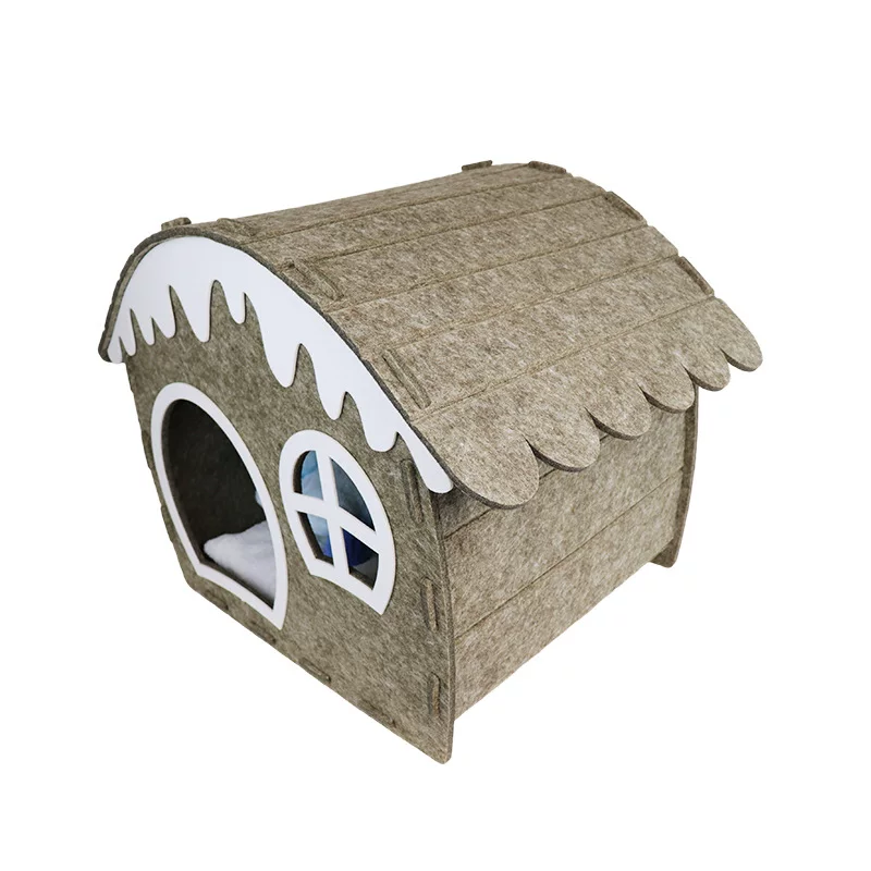 Felt board cat bed, winter new style, lightweight felt cat bed with windows, fairy tale wooden house style, cute cat bed design