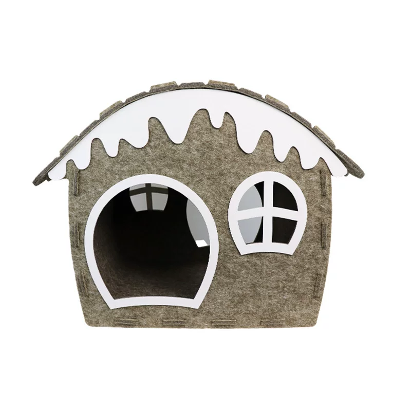 Felt board cat bed, winter new style, lightweight felt cat bed with windows, fairy tale wooden house style, cute cat bed design