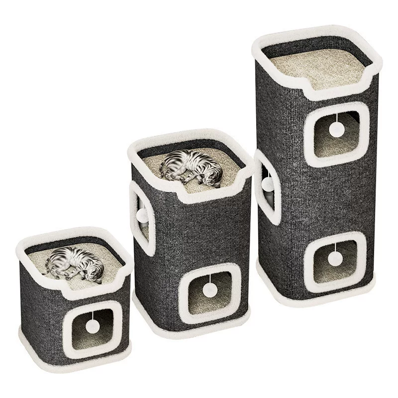 Tree hole square cat tree, cat scratching board, cat bed integrated, winter warm cat tree, semi-enclosed cat bed, cat claw board