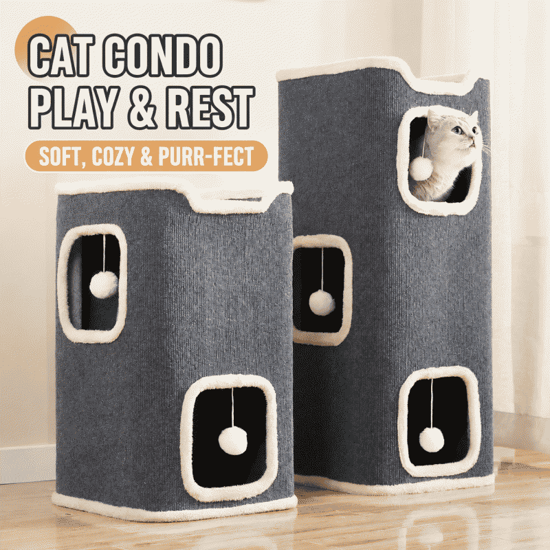 Tree hole square cat tree, cat scratching board, cat bed integrated, winter warm cat tree, semi-enclosed cat bed, cat claw board