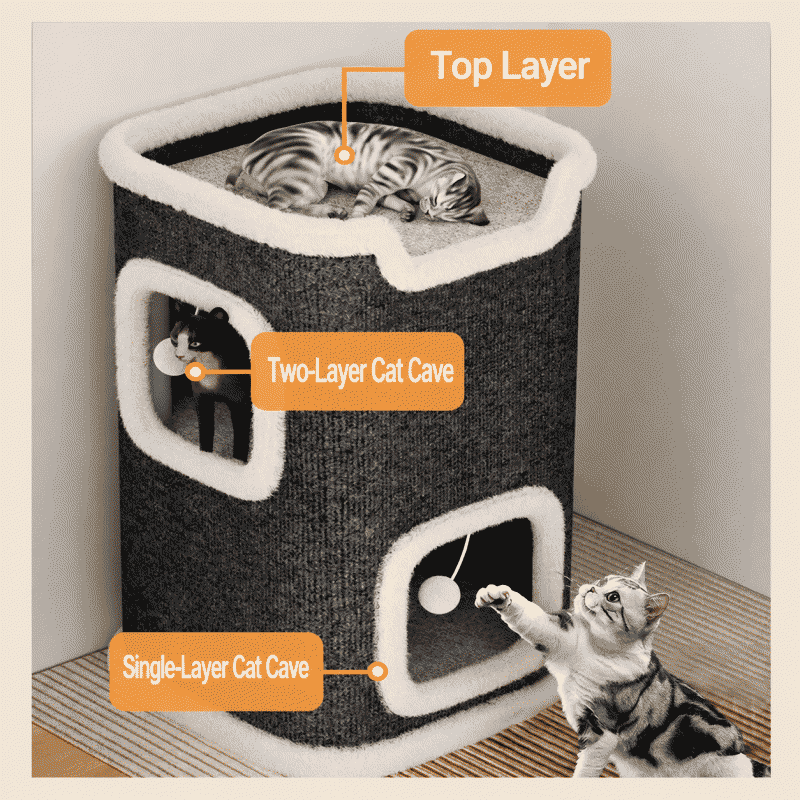 Tree hole square cat tree, cat scratching board, cat bed integrated, winter warm cat tree, semi-enclosed cat bed, cat claw board