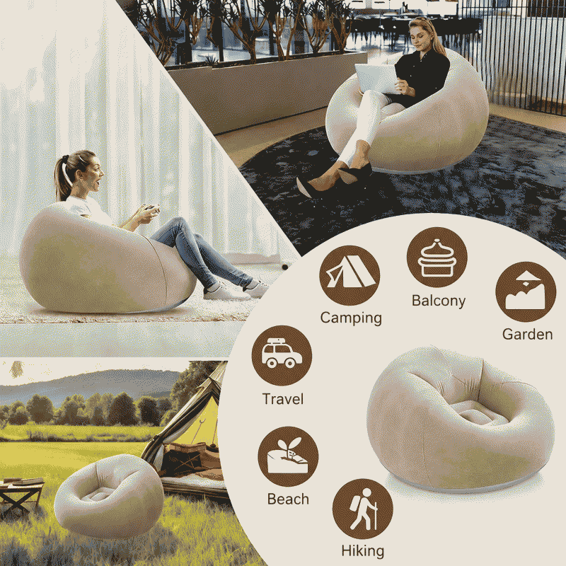 Lazy person inflatable sofa, single-person flocked bean bag chair, outdoor camping leisure portable foldable recliner
