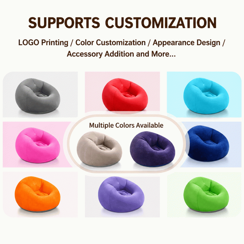 Lazy person inflatable sofa, single-person flocked bean bag chair, outdoor camping leisure portable foldable recliner
