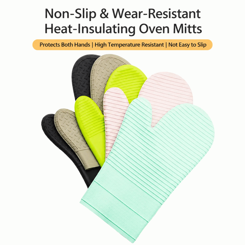 Customized heat-resistant gloves, insulated and thickened silicone oven mitts, baking-resistant high-temperature gloves, anti-slip and heat-resistant gloves