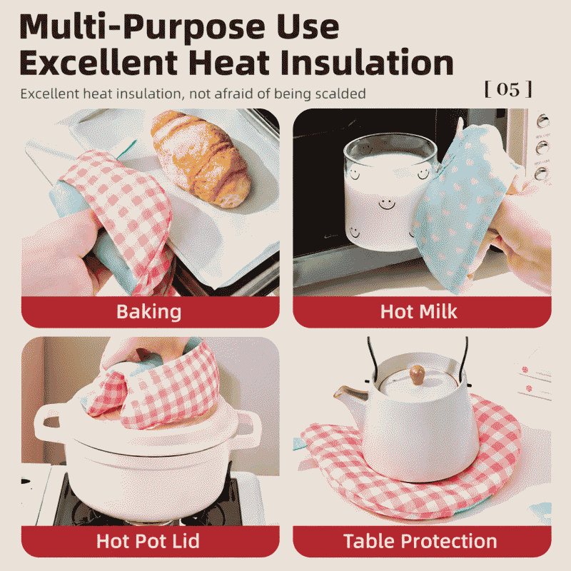 Cartoon heat-resistant and anti-scalding gloves for household oven, kitchen, thickened, high-temperature resistant, microwave baking dedicated gloves