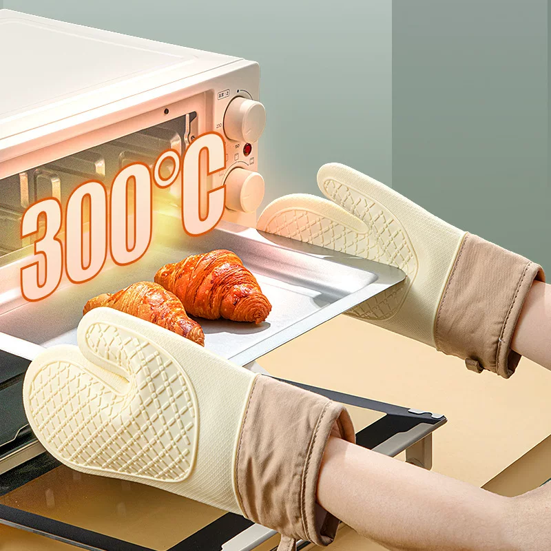Insulated gloves, silicone thickened, anti-slip, high temperature resistant, oven gloves, baking anti-scald, kitchen microwave oven dedicated hand clip