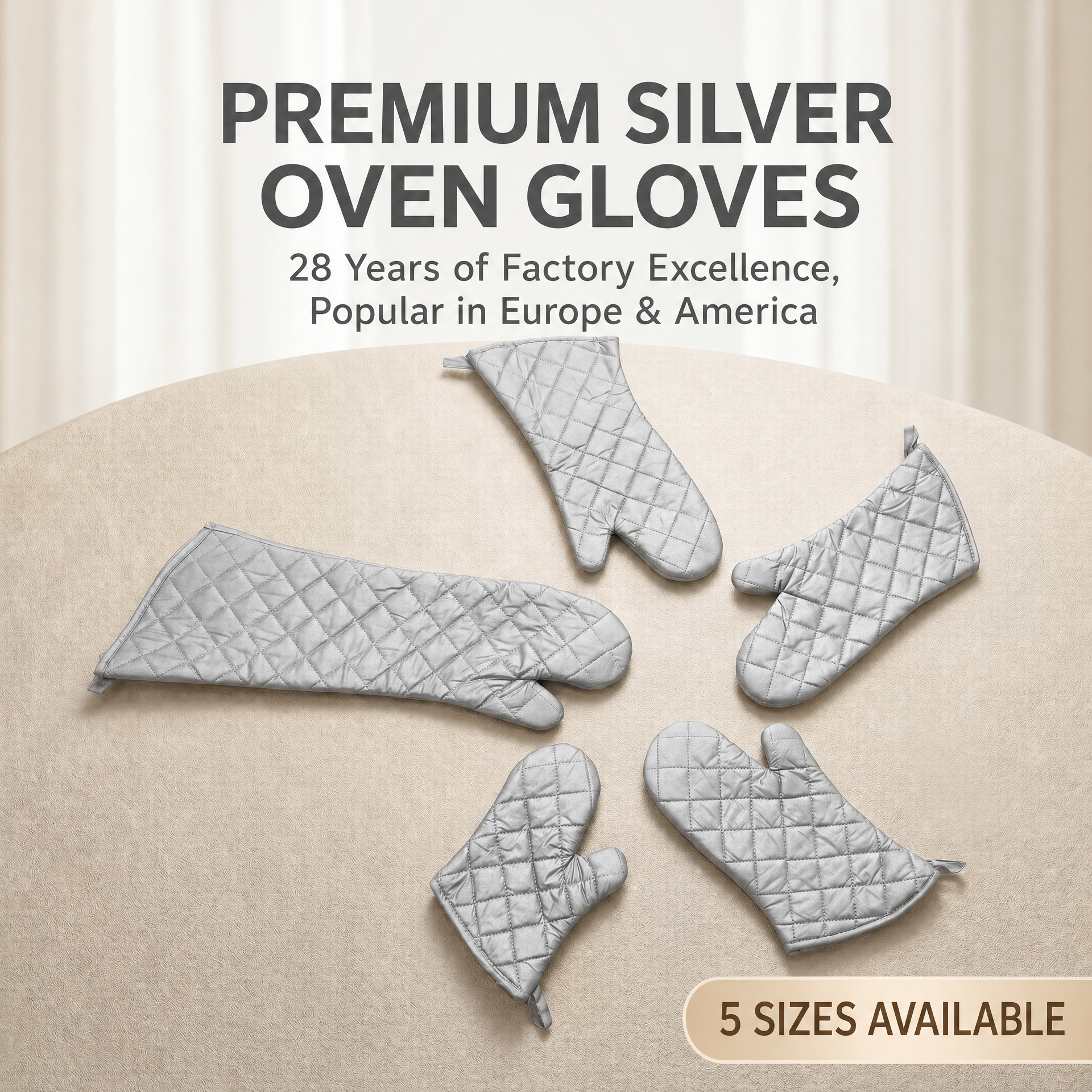 10.5, 13, 15, 17, 24 inches khaki flame-retardant, fire-resistant, heat-resistant oven gloves with insulation