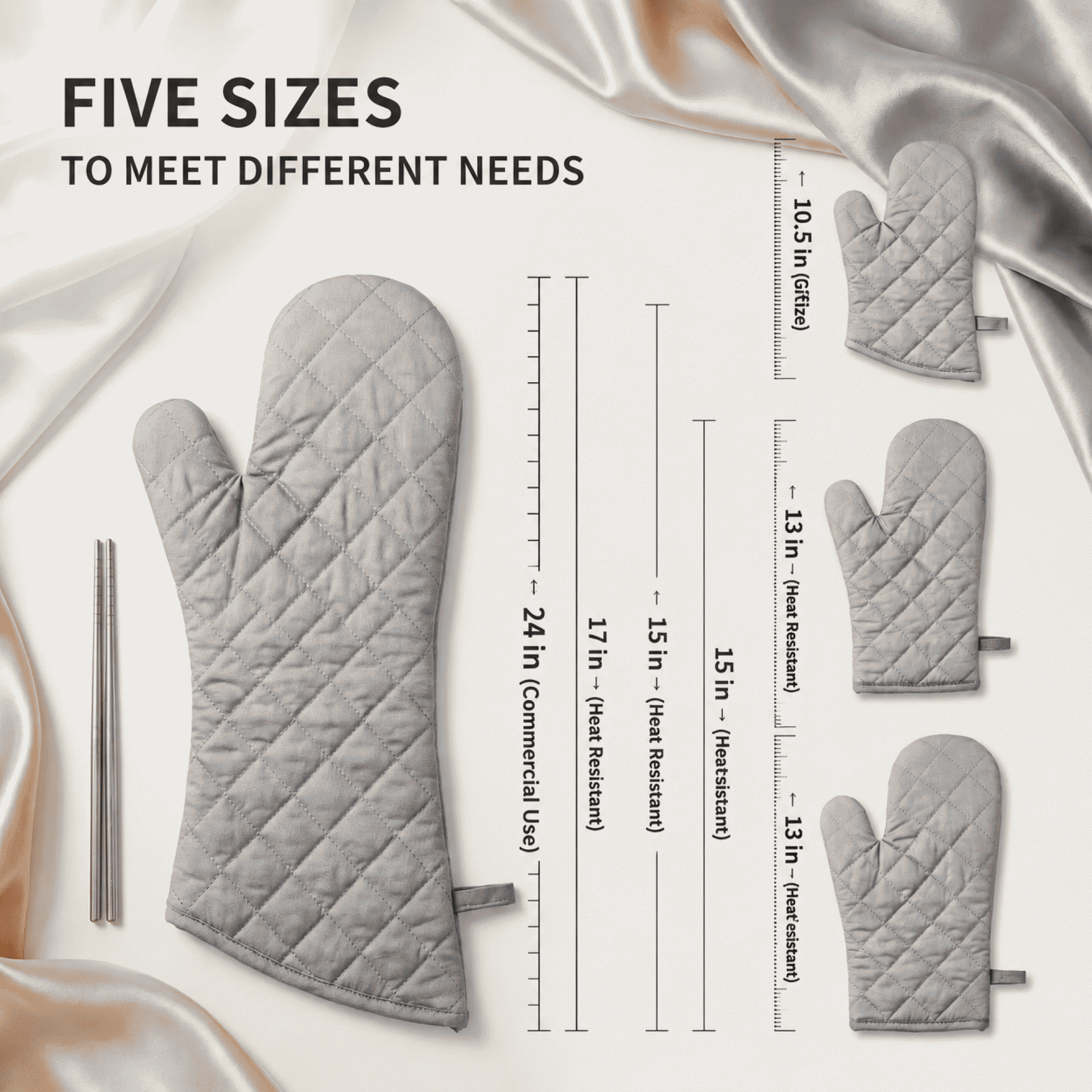 10.5, 13, 15, 17, 24 inches khaki flame-retardant, fire-resistant, heat-resistant oven gloves with insulation