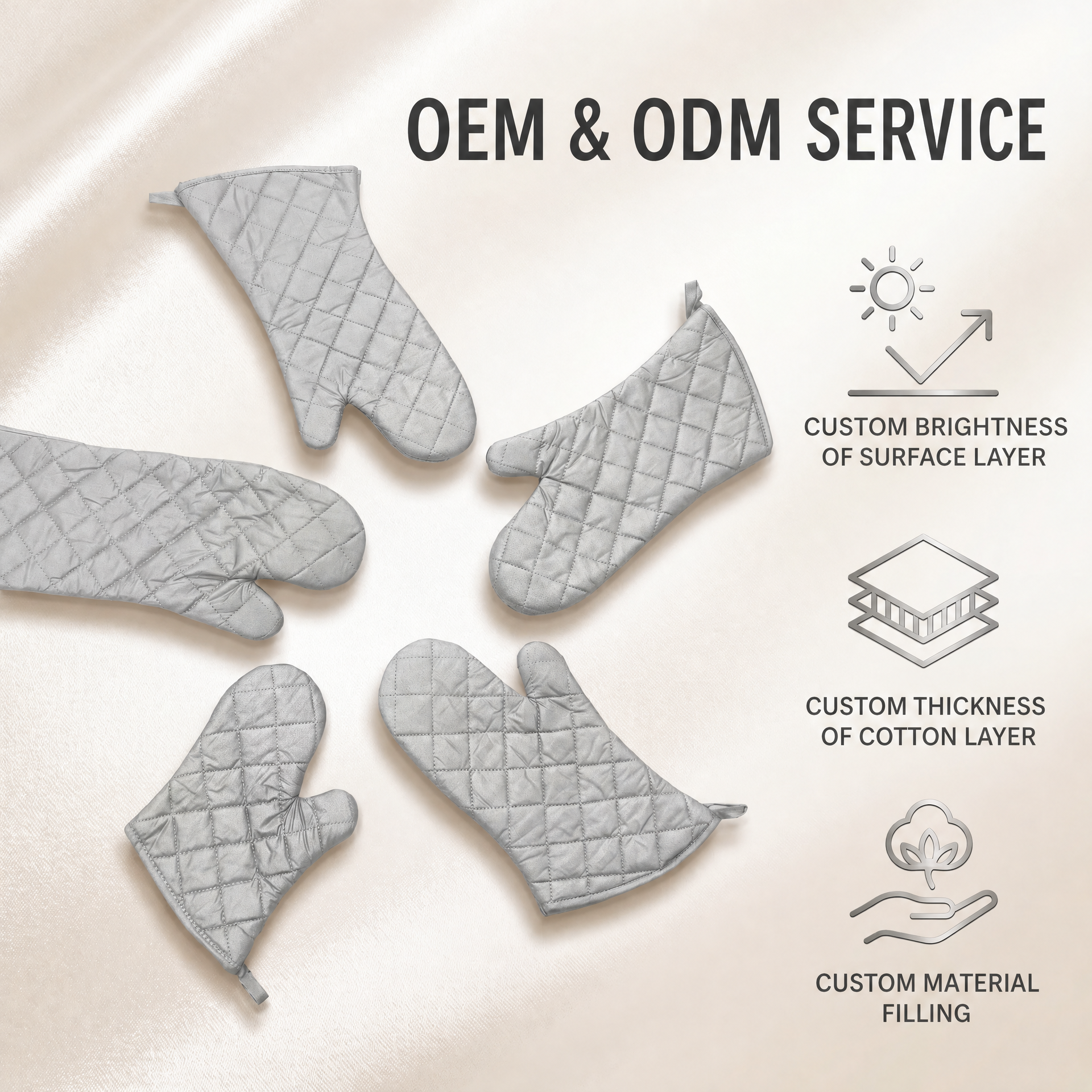 10.5, 13, 15, 17, 24 inches khaki flame-retardant, fire-resistant, heat-resistant oven gloves with insulation