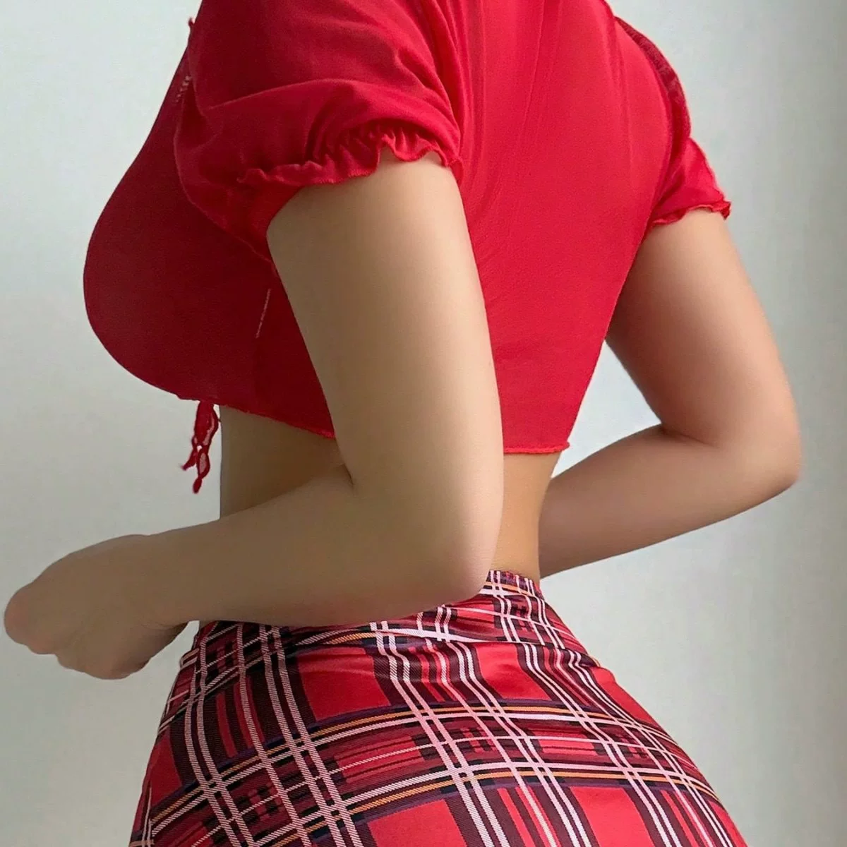 跨境亚马逊新款情趣内衣夏女睡衣情趣制服格纹开叉短裙薄款套装