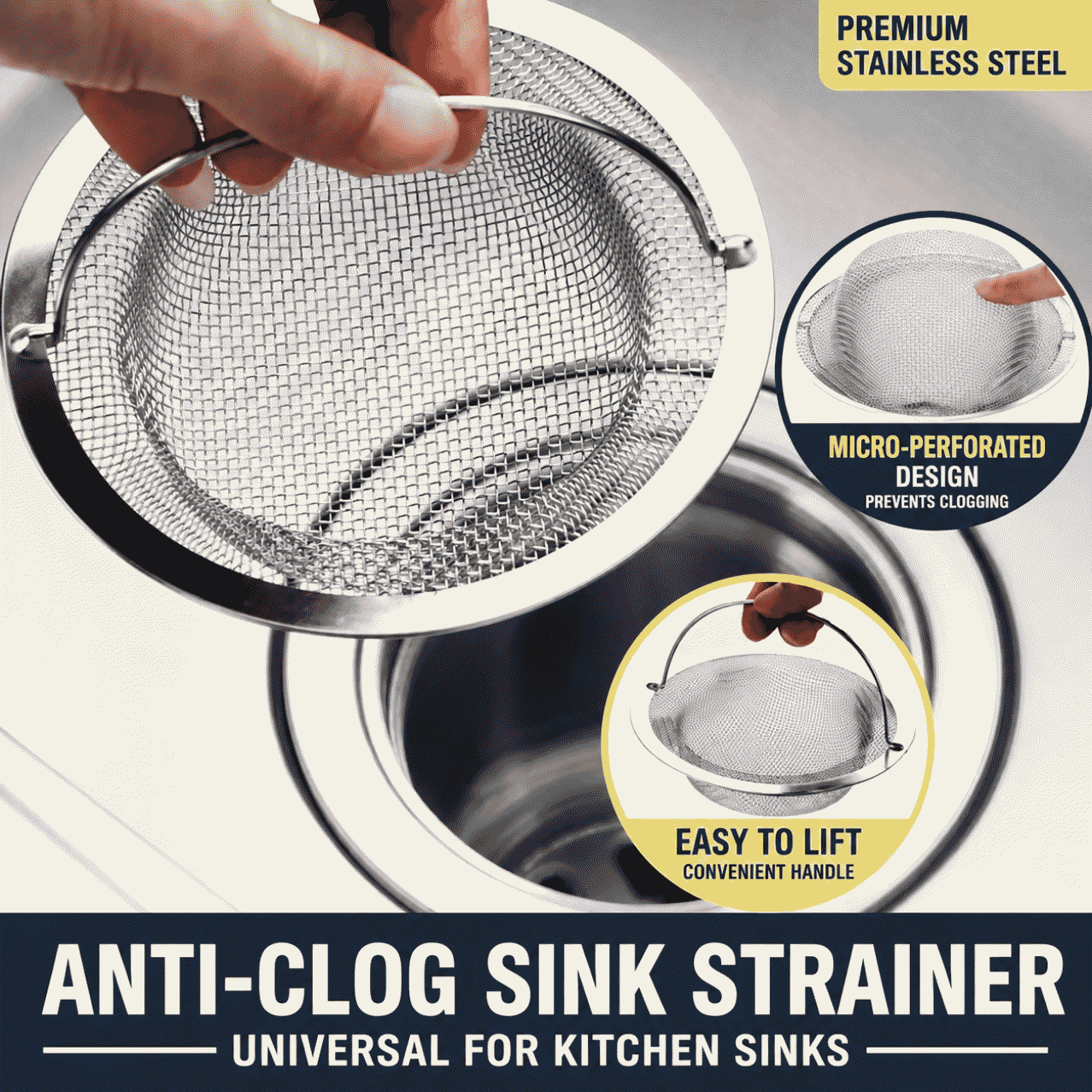 Kitchen sink filter mesh, stainless steel, thickened, sewer strainer, sink, vegetable washing basin, residue filtration, antibacterial, odor-resistant