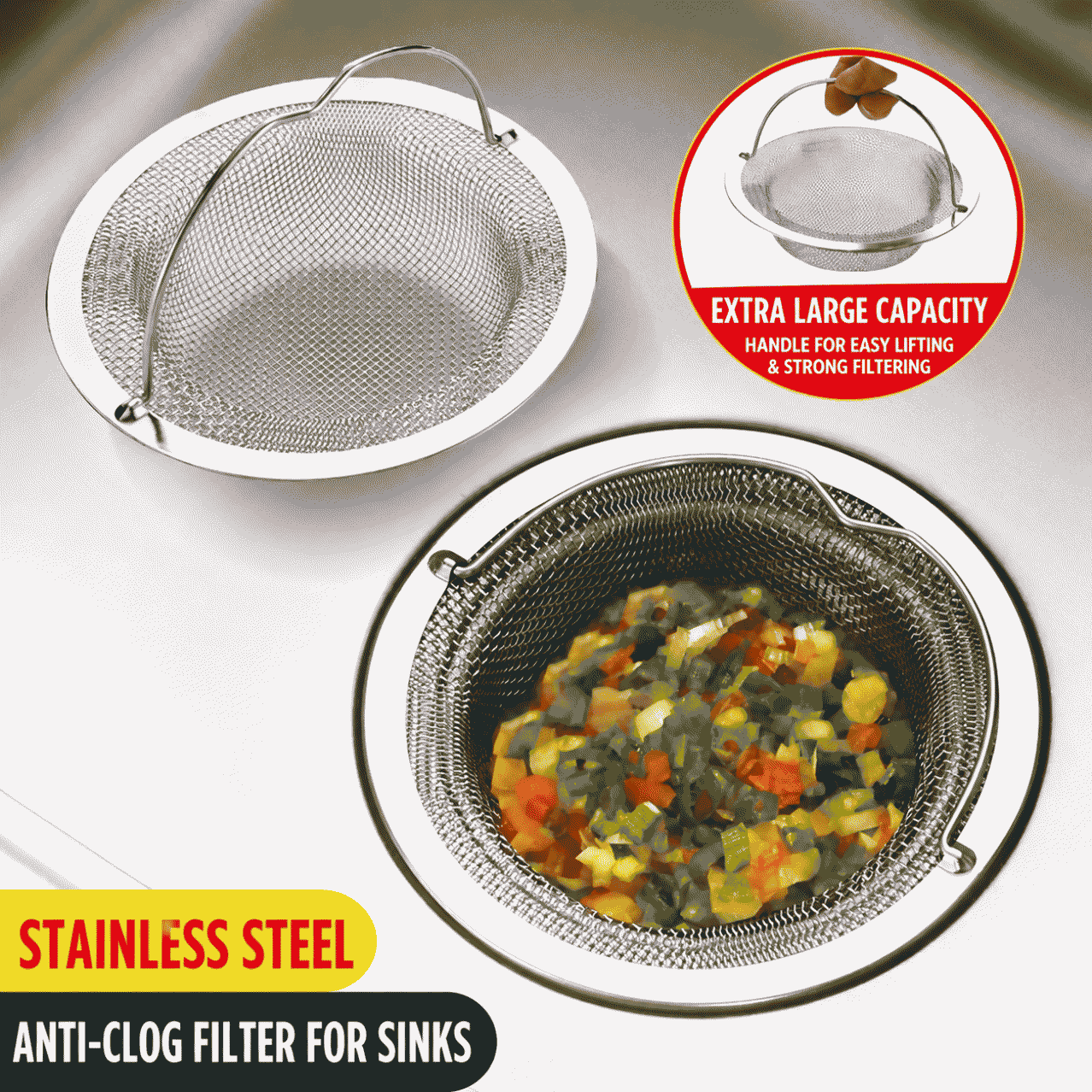 Kitchen sink filter mesh, stainless steel, thickened, sewer strainer, sink, vegetable washing basin, residue filtration, antibacterial, odor-resistant
