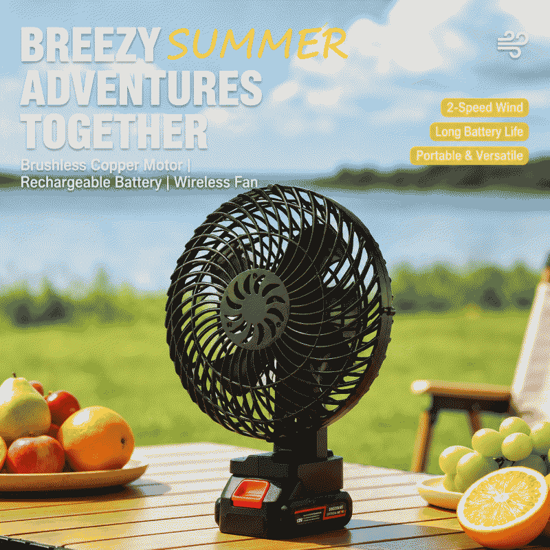 Wireless lithium battery fan, rechargeable battery, large capacity, portable, household use, Makita outdoor camping, silent fan