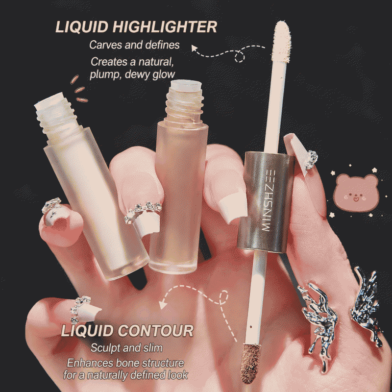 Mingxi Zhi double-headed liquid highlight and contouring stick for nose shadow, side shadow, facial brightening, and under-eye contouring, cross-border