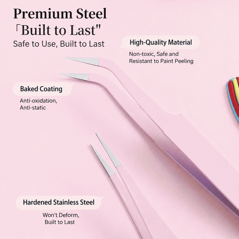 Basic stainless steel pointed tweezers for false eyelashes, 113mm in length, with good gripping force for eyelash curlers