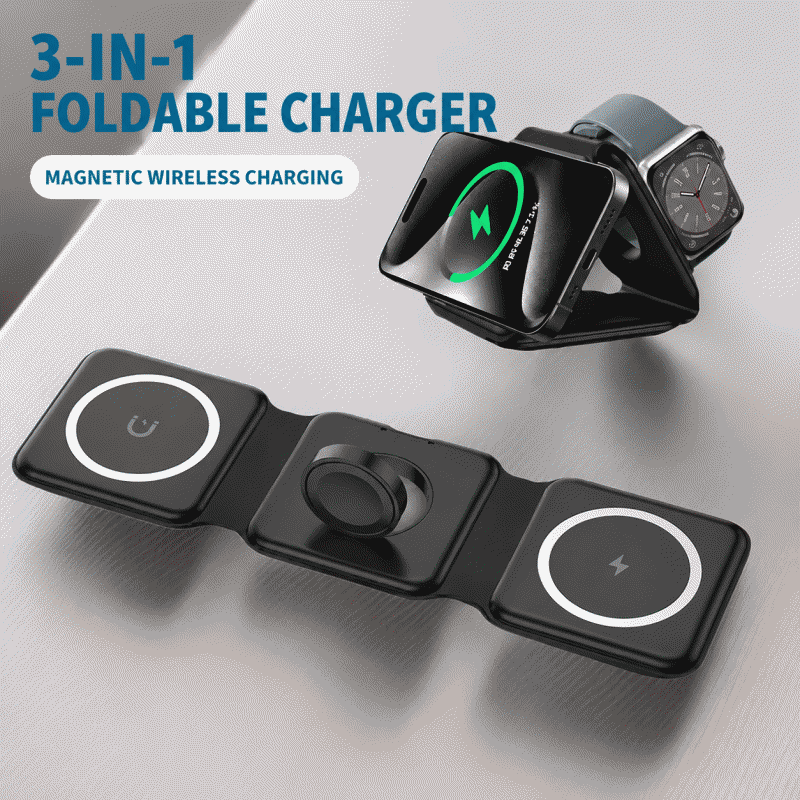 Mobile phone magnetic wireless charger three-in-one folding fast charging Magsafe, suitable for Apple Watch charging base