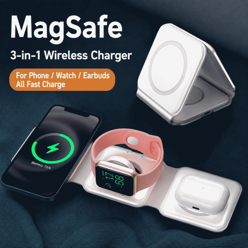 Mobile phone magnetic wireless charger three-in-one folding fast charging Magsafe, suitable for Apple Watch charging base