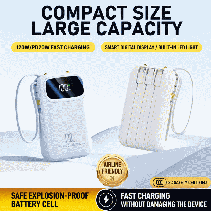National standard 3C certified power bank, 20000mAh, portable, 120W super fast charging, mobile power supply, large capacity