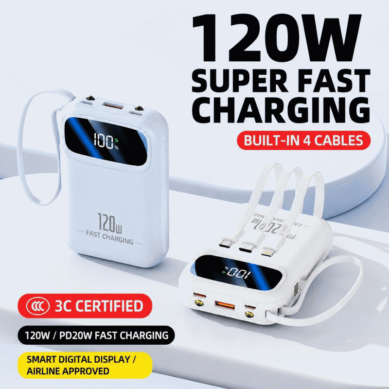National standard 3C certified power bank, 20000mAh, portable, 120W super fast charging, mobile power supply, large capacity