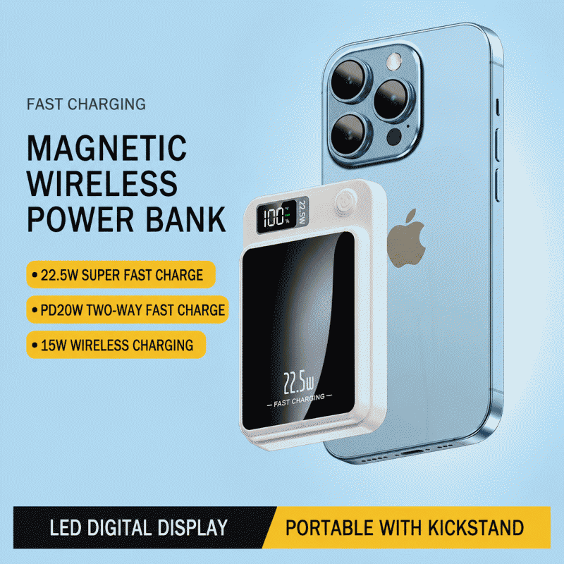 New Magnetic Wireless Charging Power Bank with Super Fast Charging, 10,000mAh, Magsafe Mobile Power Supply, PSE KC