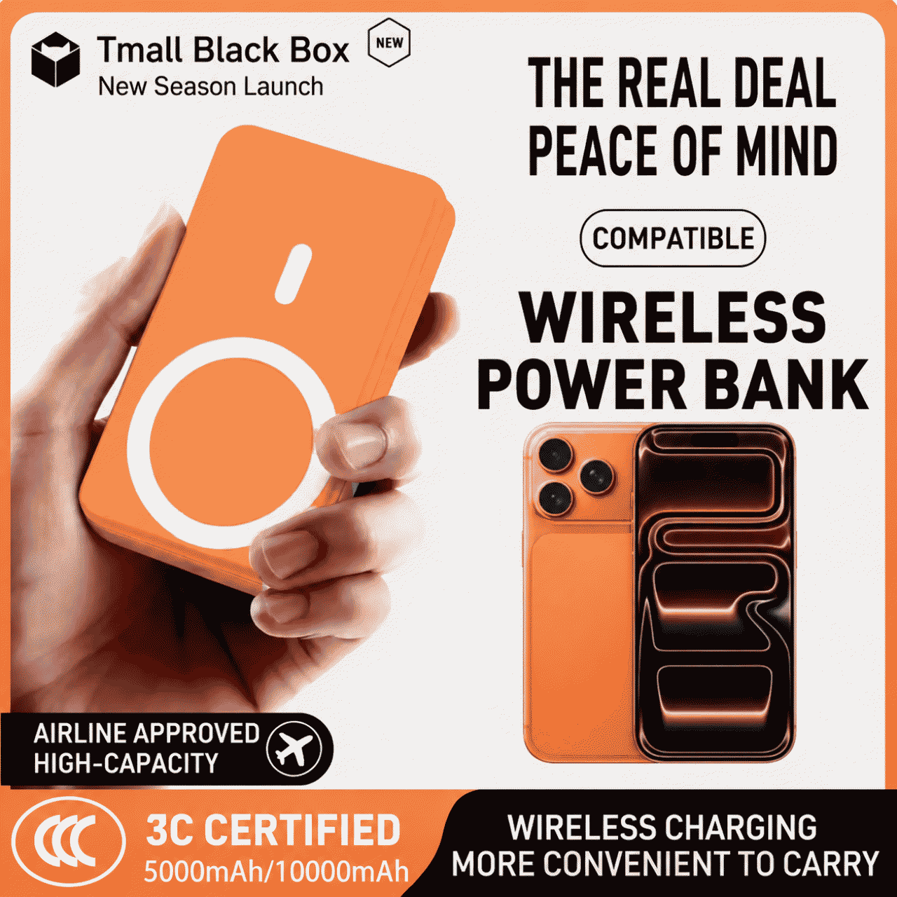 3C certified power bank with 20W super fast charging, strong magnetic attraction, wireless mini portable mobile power supply