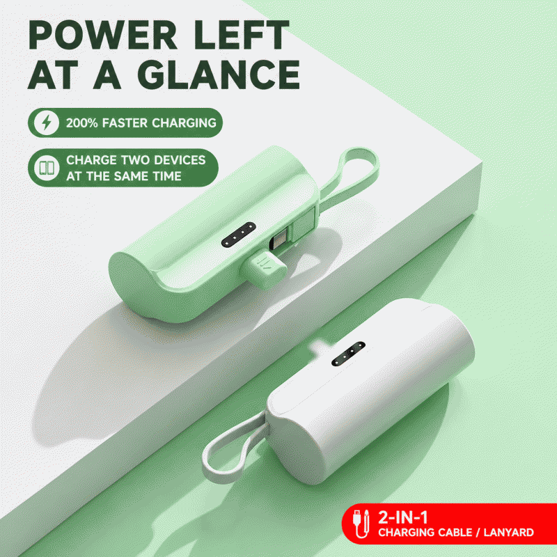 Mini capsule charging treasure with built-in cable, mobile, compact and portable 5000mAh mobile power bank