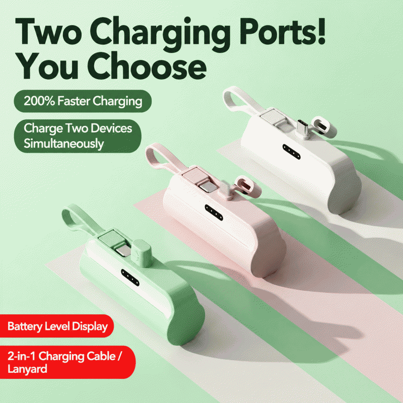 Mini capsule charging treasure with built-in cable, mobile, compact and portable 5000mAh mobile power bank