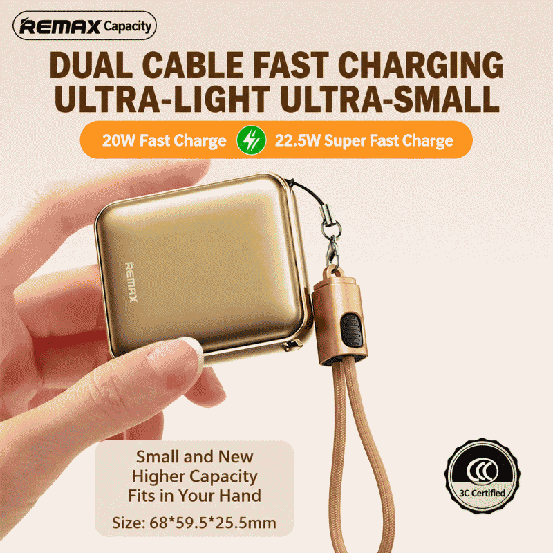 remax3C certified lanyard data cable, compact and lightweight, charging treasure, fast charging mobile power bank, suitable for air travel
