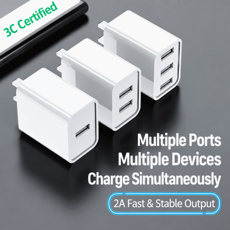 5V2A charger, 3C certified multi-port dual-port USB fast charging phone charging head, multi-socket power adapter