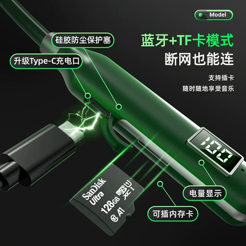 无线蓝牙耳机BT-7运动挂脖式可插卡黑科技数显降噪跨境工厂新款