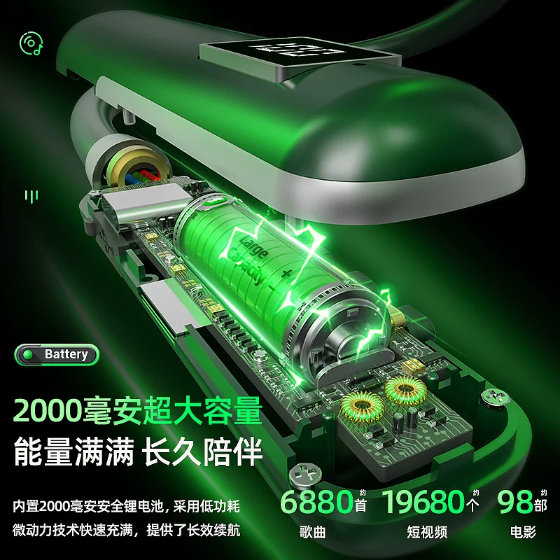 无线蓝牙耳机BT-7运动挂脖式可插卡黑科技数显降噪跨境工厂新款